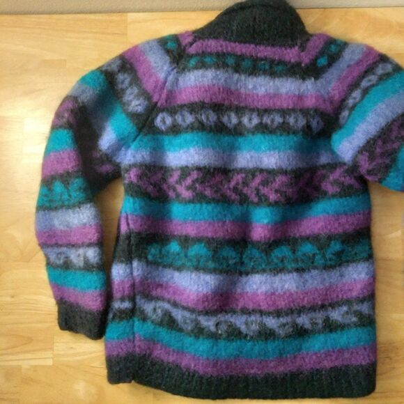 Vintage Nomadic Traders Striped Geometric Wool Cardigan Sweater - Picture 5 of 6